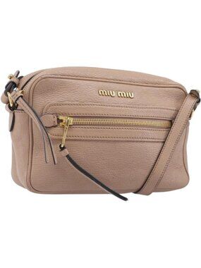 Miu Miu Shoulder Bag Leather Beige Gold